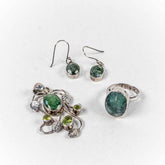 Set Bijuterii STILL Argint 925 - Pandantiv, Inel, Cercei, Smarald si Peridot, Inel Reglabil, Verde