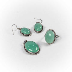 Set Bijuterii STILL Argint 925 - Pandantiv, Inel, Cercei, Crisopraz, Marime Inel 10, Verde