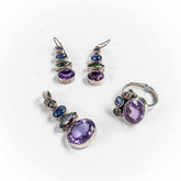 Set Bijuterii STILL Argint 925 - Pandantiv, Inel, Cercei, Ametist si Topaz Mistic, Inel Reglabil, Multicolor