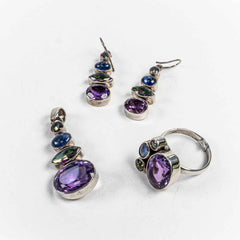 Set Bijuterii STILL Argint 925 - Pandantiv, Inel, Cercei, Ametist si Topaz Mistic, Inel Reglabil, Multicolor