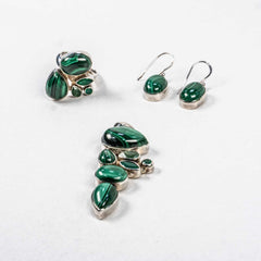 Set Bijuterii STILL Argint 925 - Pandantiv, Inel, Cercei, Malachit, Inel Reglabil, Verde