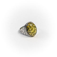 Inel STILL, Argint 925 - Marime 7, Chihlimbar, Verde