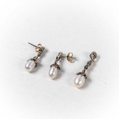 Set Bijuterii STILL Argint 925 - Pandantiv, Cercei, Perle de Cultura si Marcasite, Alb Sidefat