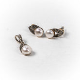 Set Bijuterii STILL Argint 925 - Pandantiv, Cercei, Perle de Cultura si Marcasite, Alb Sidefat