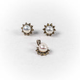 Set Bijuterii STILL Argint 925 - Pandantiv, Cercei, Perle de Cultura si Marcasite, Alb Sidefat
