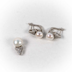 Set Bijuterii STILL Argint 925 - Pandantiv, Cercei, Perle de Cultura si Zirconia, Alb Sidefat