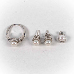 Set Bijuterii STILL Argint 925 - Pandantiv, Cercei, Perle de Cultura si Zirconia, Alb Sidefat