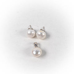 Set Bijuterii STILL Argint 925 - Pandantiv, Cercei, Perle de Cultura, Alb Sidefat