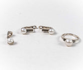 Set Bijuterii STILL Argint 925 - Pandantiv, Inel, Cercei, Perle de Cultura si Marcasite, Marime Inel 7, Alb Sidefat