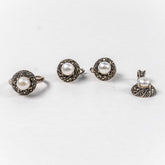 Set Bijuterii STILL Argint 925 - Pandantiv, Inel, Cercei, Perle de Cultura si Marcasite, Marime Inel 7, Alb Sidefat