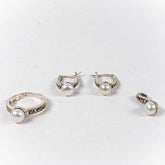 Set Bijuterii STILL Argint 925 - Pandantiv, Inel, Cercei, Perle de Cultura si Marcasite, Marime Inel 8,5, Alb Sidefat