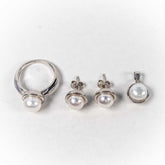 Set Bijuterii STILL Argint 925 - Pandantiv, Inel, Cercei, Perle de Cultura, Marime Inel 7, Alb Sidefat