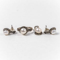 Set Bijuterii STILL Argint 925 - Pandantiv, Inel, Cercei, Perle de Cultura, Marime Inel 8, Alb Sidefat