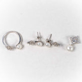 Set Bijuterii STILL Argint 925 - Pandantiv, Inel, Cercei, Perla de Cultura si Zirconia, Marime Inel 8, Alb sidefat