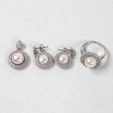 Set Bijuterii STILL Argint 925 - Pandantiv, Inel, Cercei, Perla de Cultura si Zirconia, Marime Inel 8, Alb sidefat