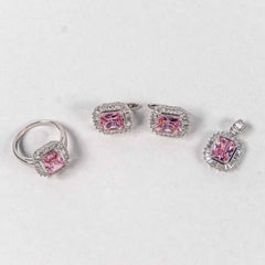 Set Bijuterii STILL Argint 925 - Pandantiv, Inel, Cercei, Zirconia, Marime Inel 6,5, Roz