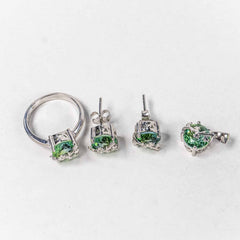 Set Bijuterii STILL Argint 925 - Pandantiv, Inel, Cercei, Turmalina Verde, Marime Inel 5,5, Verde