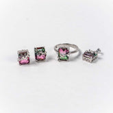 Set Bijuterii STILL Argint 925 - Pandantiv, Inel, Cercei, Turmalina Pepene Verde, Marime Inel 7, Multicolor