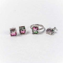 Set Bijuterii STILL Argint 925 - Pandantiv, Inel, Cercei, Turmalina Pepene Verde, Marime Inel 7, Multicolor