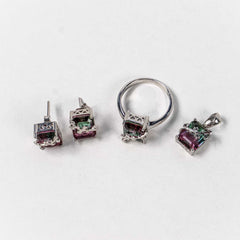 Set Bijuterii STILL Argint 925 - Pandantiv, Inel, Cercei, Turmalina Pepene Verde, Marime Inel 7, Multicolor