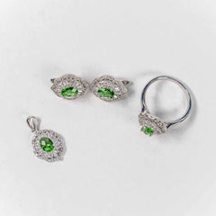 Set Bijuterii STILL Argint 925 - Pandantiv, Inel, Cercei, Turmalina si Zirconia, Marime Inel 8, Verde