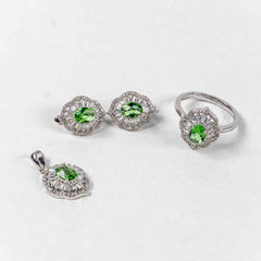 Set Bijuterii STILL Argint 925 - Pandantiv, Inel, Cercei, Turmalina si Zirconia, Marime Inel 8, Verde