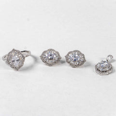 Set Bijuterii STILL Argint 925 - Pandantiv, Inel, Cercei, Zirconia, Marime Inel 8, Incolor