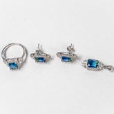 Set Bijuterii STILL Argint 925 - Pandantiv, Inel, Cercei, Topaz, Marime Inel 8, Albastru