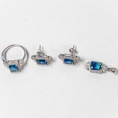 Set Bijuterii STILL Argint 925 - Pandantiv, Inel, Cercei, Topaz, Marime Inel 8, Albastru