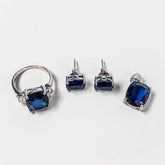 Set Bijuterii STILL Argint 925 - Pandantiv, Inel, Cercei, Zirconia, Marime Inel 5,5, Albastru