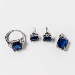 Set Bijuterii STILL Argint 925 - Pandantiv, Inel, Cercei, Zirconia, Marime Inel 5,5, Albastru