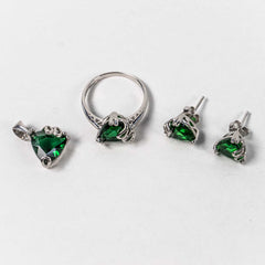 Set Bijuterii STILL Argint 925 - Pandantiv, Inel, Cercei, Zirconia, Marime Inel 7, Verde