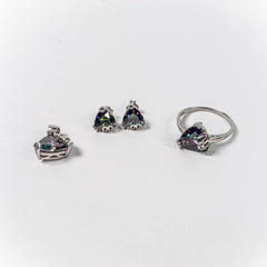 Set Bijuterii STILL Argint 925 - Pandantiv, Inel, Cercei, Zirconia, Marime Inel 7, Verde