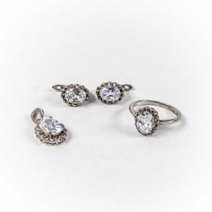 Set Bijuterii STILL Argint 925 - Pandantiv, Inel, Cercei, Zirconia, Marime Inel 6, Incolor