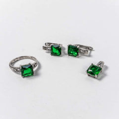 Set Bijuterii STILL Argint 925 - Pandantiv, Inel, Cercei, Zirconia, Marime Inel 7, Verde