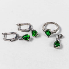 Set Bijuterii STILL Argint 925 - Pandantiv, Inel, Cercei, Zirconia si Marcasite, Marime Inel 6, Verde