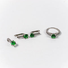 Set Bijuterii STILL Argint 925 - Pandantiv, Inel, Cercei, Zirconia, Marime Inel 7, Verde
