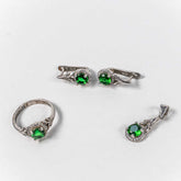 Set Bijuterii STILL Argint 925 - Pandantiv, Inel, Cercei, Zirconia, Marime Inel 7, Verde