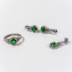 Set Bijuterii STILL Argint 925 - Pandantiv, Inel, Cercei, Zirconia, Marime Inel 7, Verde
