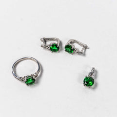 Set Bijuterii STILL Argint 925 - Pandantiv, Inel, Cercei, Zirconia, Marime Inel 6,5, Verde