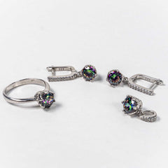 Set Bijuterii STILL Argint 925 - Pandantiv, Inel, Cercei, Topaz Mistic, Marime Inel 8, Multicolor