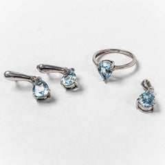 Set Bijuterii STILL Argint 925 - Pandantiv, Inel, Cercei, Aquamarin, Marime Inel 8, Albastru Deschis