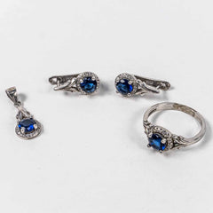 Set Bijuterii STILL Argint 925 - Pandantiv, Inel, Cercei, Zirconia, Marime Inel 7, Albastru