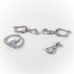 Set Bijuterii STILL Argint 925 - Pandantiv, Inel, Cercei, Zirconia, Marime Inel 7,5, Incolor