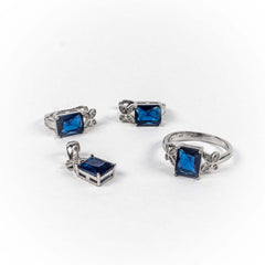 Set Bijuterii STILL Argint 925 - Pandantiv, Inel, Cercei, Zirconia, Marime Inel 7, Albastru