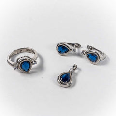 Set Bijuterii STILL Argint 925 - Pandantiv, Inel, Cercei, Zirconia, Marime Inel 6, Albastru