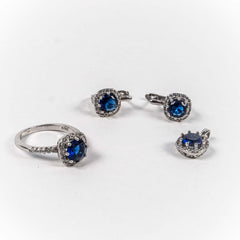 Set Bijuterii STILL Argint 925 - Pandantiv, Inel, Cercei, Zirconia, Marime Inel 5,5, Albastru