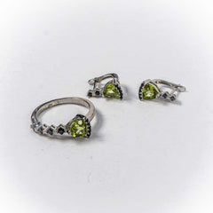 Set Bijuterii STILL Argint 925 - Pandantiv, Inel, Cercei, Peridot, Marime Inel 8, Verde