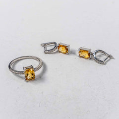 Set Bijuterii STILL Argint 925 - Pandantiv, Inel, Cercei, Citrin, Marime Inel 9, Incolor