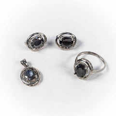 Set Bijuterii STILL Argint 925 - Pandantiv, Inel, Cercei, Zirconia, Marime Inel 6, Negru